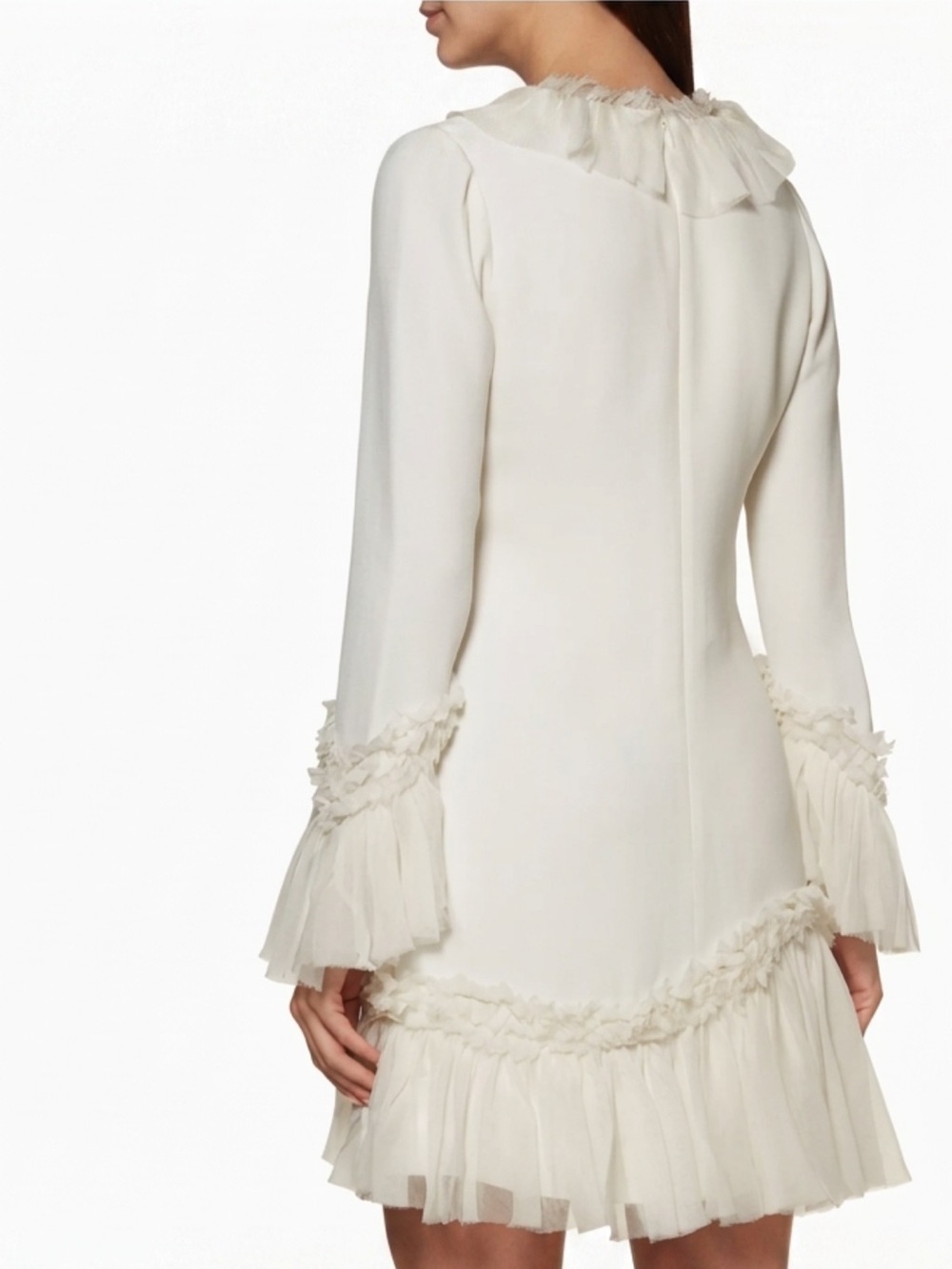 Alexis Barbara Azura Ivory Bell Long Sleeves V-Neck Ruffle Mini Dress Boho Sz M - Picture 2 of 16